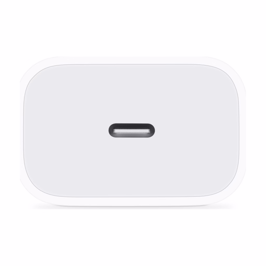 Apple 20W USB-C Power Adapter White, top view showing USB-C port