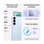 Samsung Galaxy S26+ 50MP wide camera, 12MP ultrawide, 10MP 3x telephoto, 12MP selfie, Snapdragon 8 Elite Gen 5, 4900mAh battery 45W charging