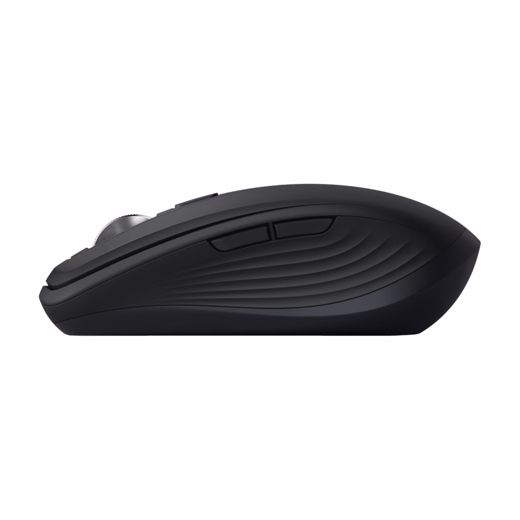 Logitech MX Anywhere 3S wireless mouse left side view with thumb buttons