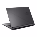 ROG Strix G18 rear three-quarter view showing Eclipse Grey lid and exhaust vents