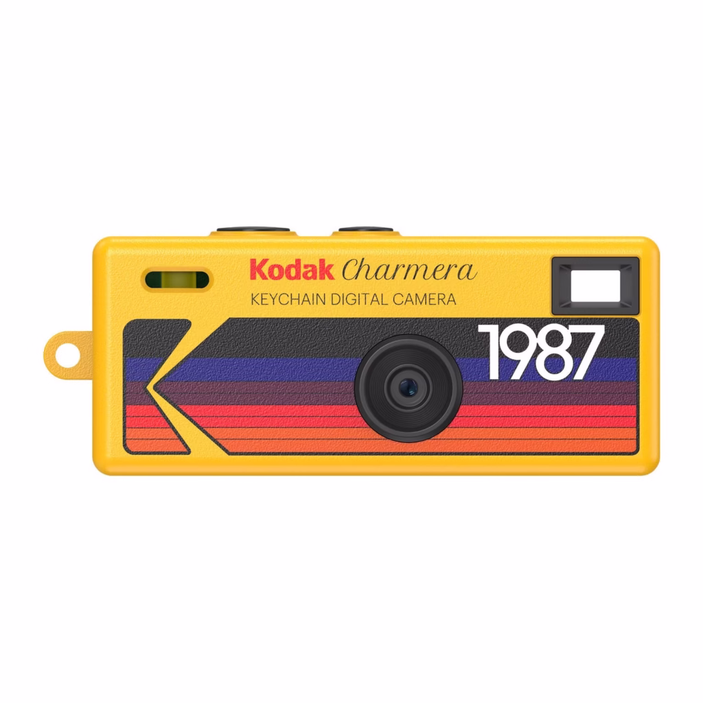 Kodak Charmera keychain digital camera, yellow 1987 design, front view