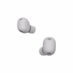 Sony WF-1000XM6 Platinum Silver earbuds shown from front and back
