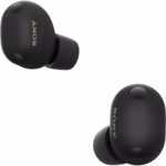 Sony WF-1000XM6 Black earbuds shown from front and back