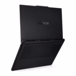 Lenovo Legion 5i rear three-quarter view showing Legion lid logo and underside cooling vents in Eclipse Black