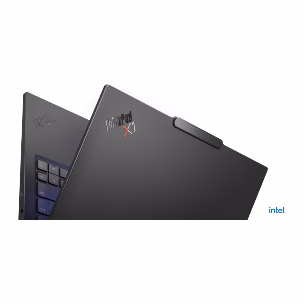 ThinkPad X1 Carbon Gen 13 lid detail with the iconic ThinkPad X1 logo in black