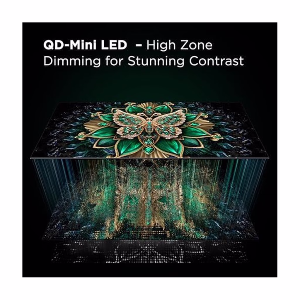 TCL 55QM67K-C QD-Mini LED high zone dimming contrast demonstration