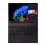 ThinkPad T16 top-down view of spill-resistant backlit keyboard with TrackPoint and number pad