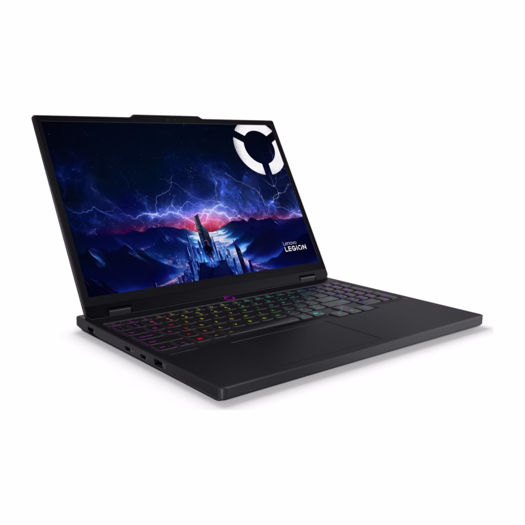 Lenovo Legion 5i 15.1 inch gaming laptop left three-quarter view showing USB-C ports and Eclipse Black chassis