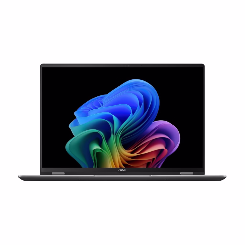 ASUS Vivobook 16 Flip 16-inch 3K OLED touchscreen Copilot+ PC open front view in Matte Gray