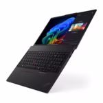 ThinkPad T16 rear three-quarter view showing the black lid and hinge with side ports
