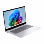 HP OmniBook 7 Copilot+ PC left three-quarter view in Glacier Silver aluminium with Intel Core Ultra 7 258V